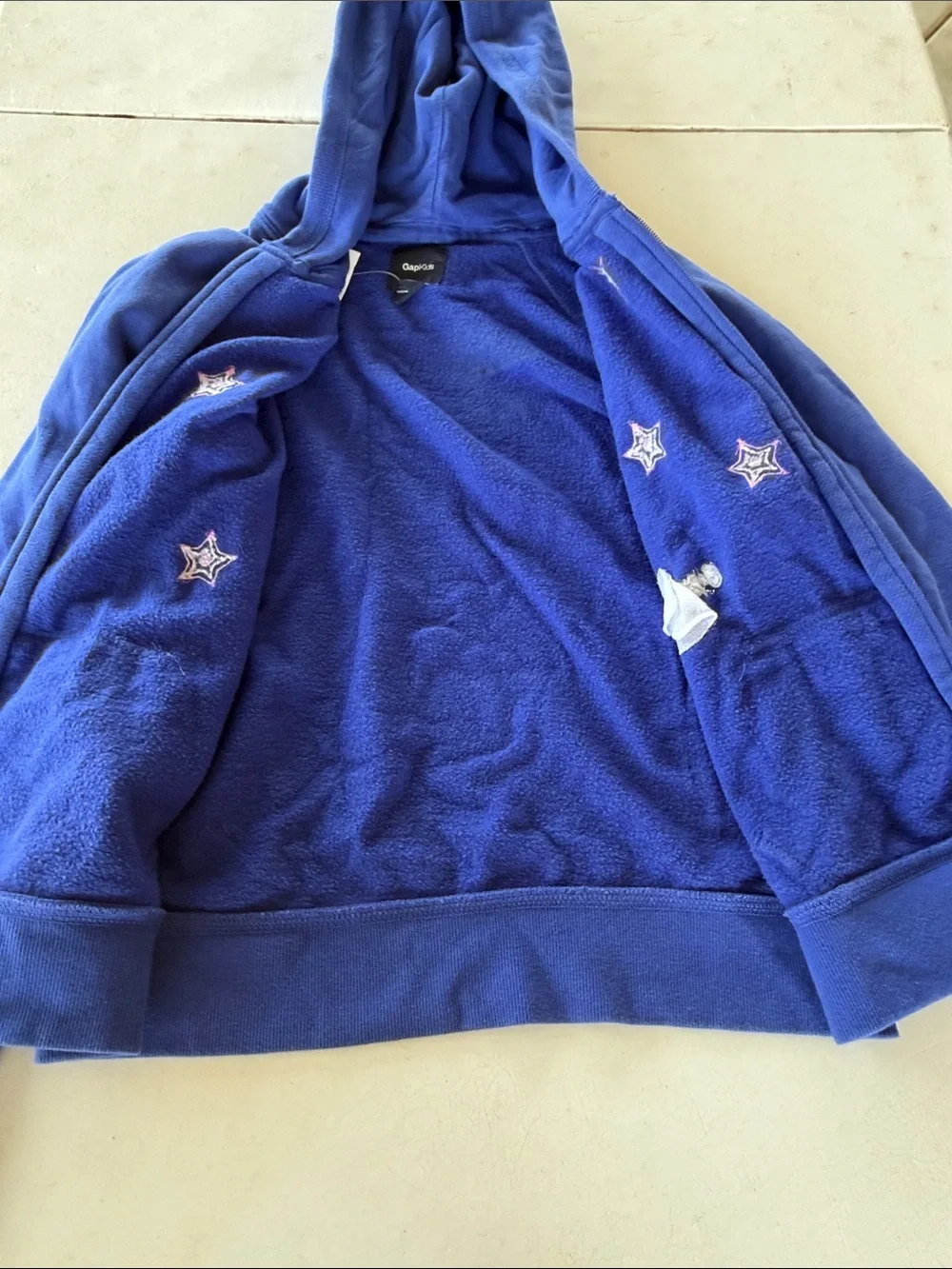 GAPKIDS Blue Hooded Zip-Up Sweatshirt with Pink Star Design